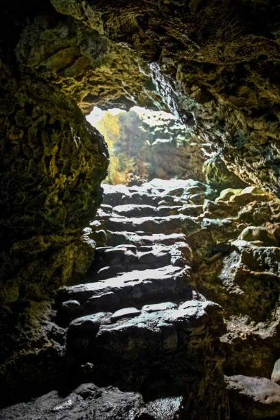 Stone stairs in a cave stock photo