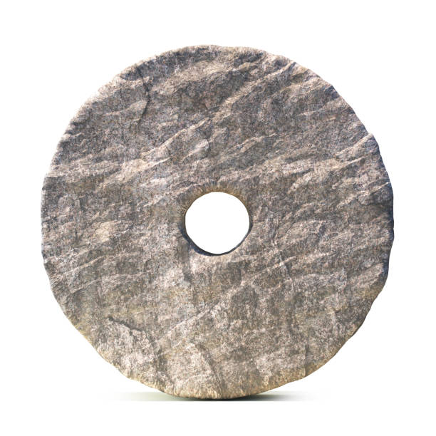 каменное колесо изолировано на белом фоне - каменный материал стоковые фото и изображения