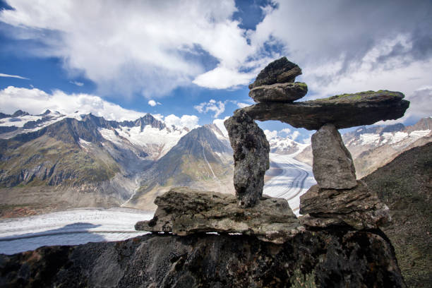 Stoneman near the Aletsch Glacier, Switzerland stock photo