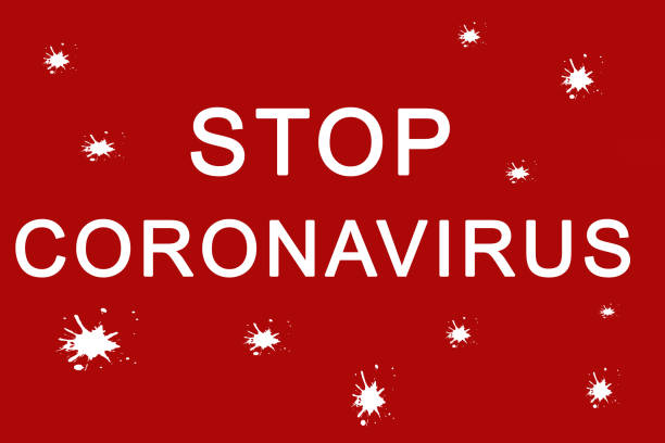 Stop coronavirus words on red background stock photo