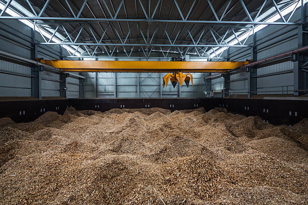 storage of wood chips stock photo