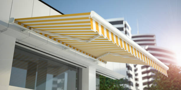 Store and Awning - white background 3d illustration canopy stock pictures, royalty-free photos & images