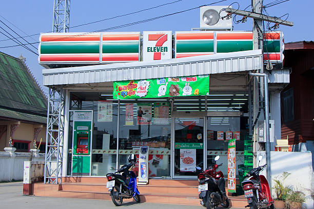 7-11 store Chiangmai, Thailand -January 20, 2015:  7-11 store near Phudoi Market, Sansai. Chiangmai, Thailand. number 711 stock pictures, royalty-free photos & images