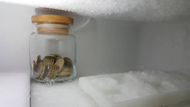 storing coins in jar in refrigerator money storage methods stock photo