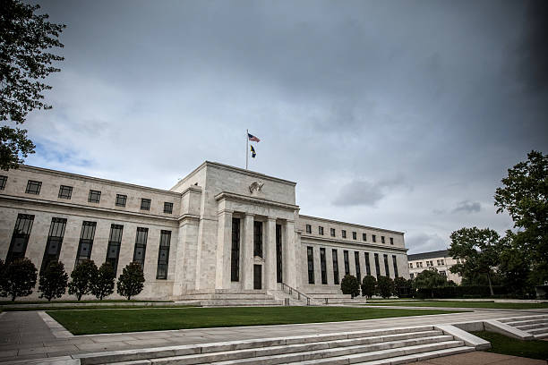 Storm clouds over the Federal Reserve cloudy, overcast day over the Federal Reserve. federal reserve stock pictures, royalty-free photos & images