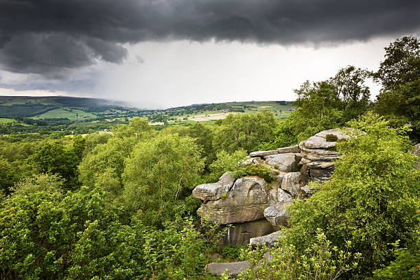 Storm over Brimham Rocks in Yorkshire  brimham rocks stock pictures, royalty-free photos & images