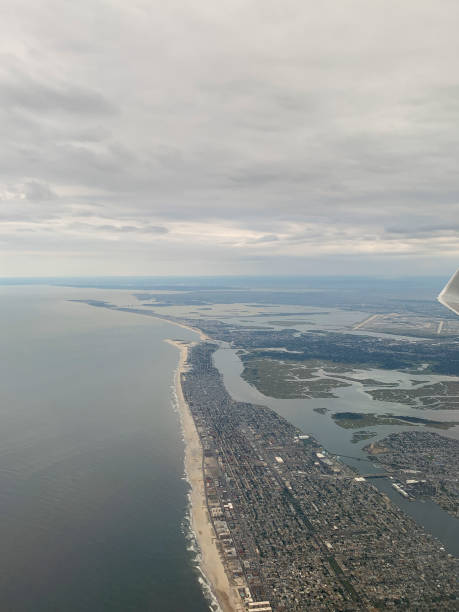 stormy day over Nickerson Beach in New York aerial ⁨Nickerson Beach⁩, ⁨Lido Beach⁩, ⁨New York⁩, ⁨United States⁩ new jersey street flooding stock pictures, royalty-free photos & images