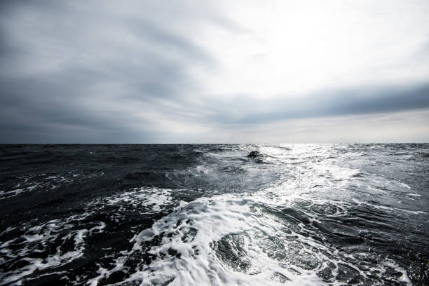 Stormy weather. Cold waves and lots of clouds above the North sea. Norway stock photo