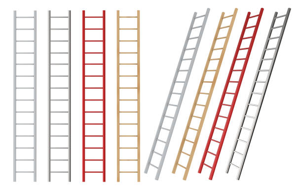 straight and lean ladders isolated 3d rendering wooden and chromium ladders isolated on white ladder stock pictures, royalty-free photos & images