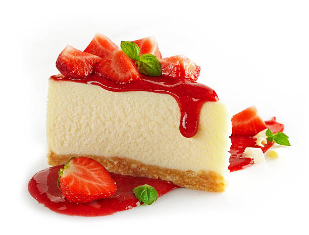 Strawberry cheesecake Strawberry cheesecake on white background dessert topping stock pictures, royalty-free photos & images