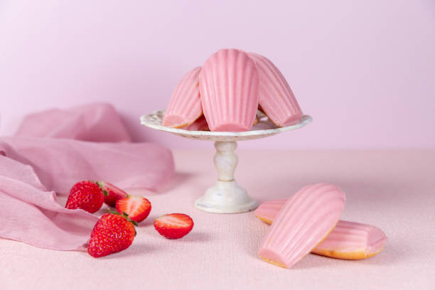 Strawberry Madeleines Dipped in Strawberry Chocolate stock photo