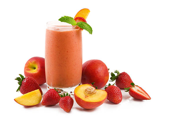 Strawberry peach smoothie  peach smoothie stock pictures, royalty-free photos & images