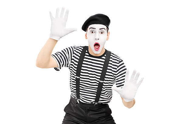 Street artist performing Street artist performing isolated on white background mime artist stock pictures, royalty-free photos & images