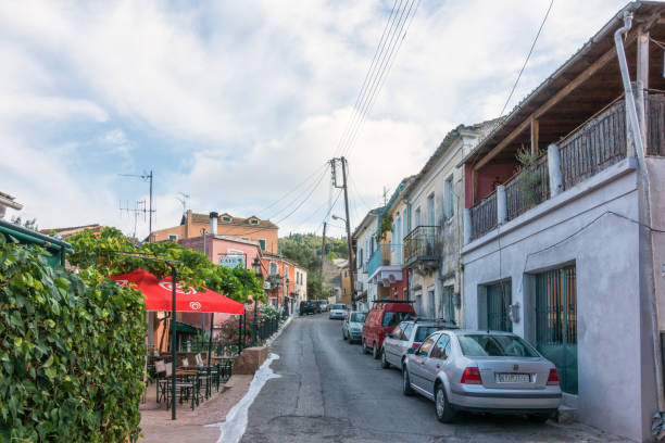 Street in Sinarades village, Corfu island, Greece stock photo