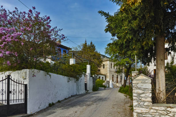 Street in the village of Theologos, Thassos island, Greece stock photo