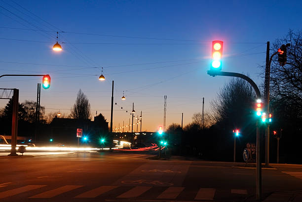 Street light at dusk stock photo