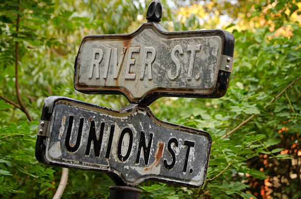 Street sign in a park stock photo
