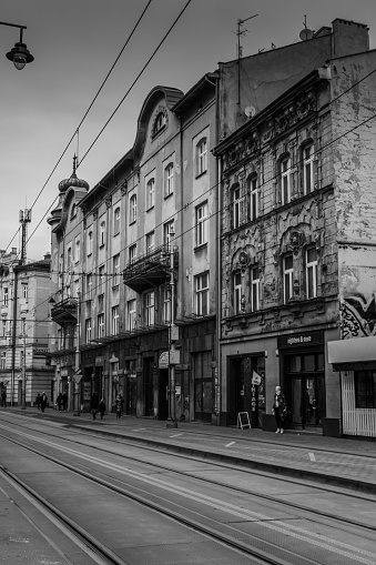 KRAKOW, POLAND, 7 JANUARY 2022: Street view of Kazimierz, the old jewish district