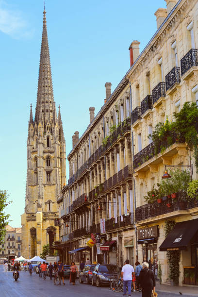 Street view of old town in bordeaux city stock photo