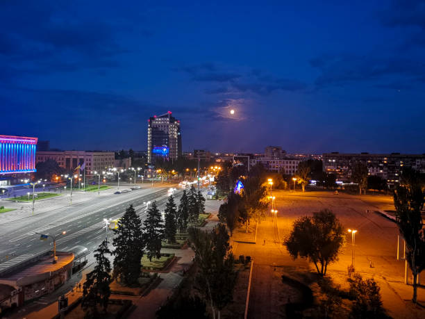 Street View Street view of Intourist Hotel, Zaporozhye, Ukraine - August 25, 2018. zaporizhzhia stock pictures, royalty-free photos & images