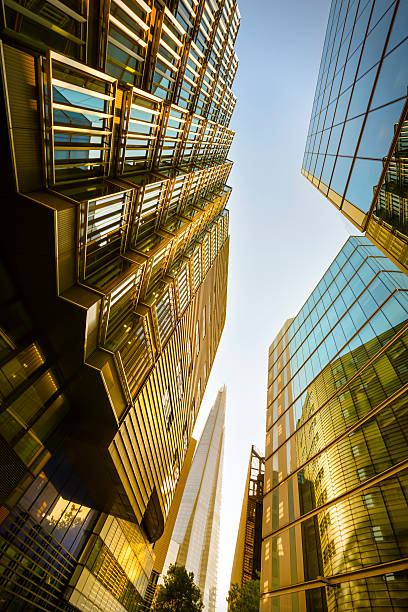 Street with financial buildings stock photo