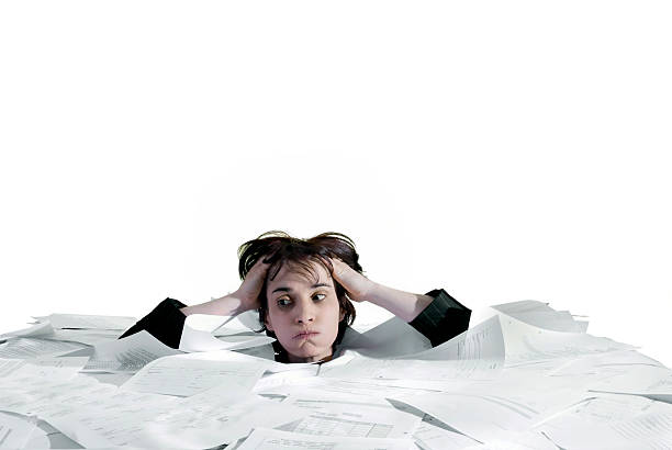 stressed, overworked business woman stock photo