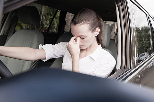 Stressed woman driver Transportation concept - Stressed woman driver. driving test nerves stock pictures, royalty-free photos & images