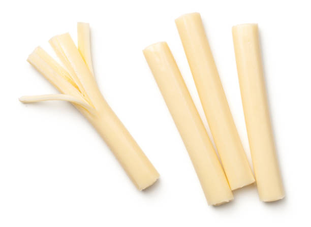 String Cheese Isolated on White Background String cheese isolated on white background. Top view mozzarella stock pictures, royalty-free photos & images