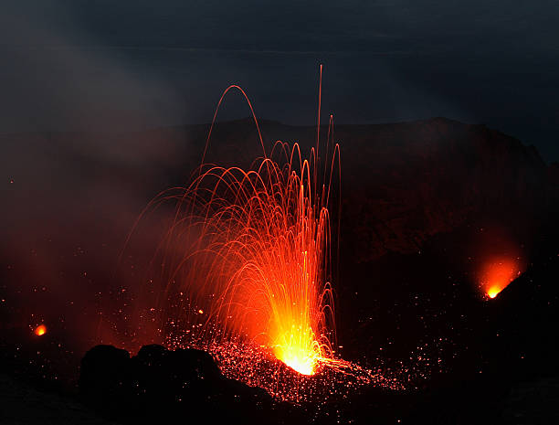Strombolian eruption stock photo