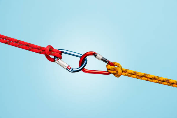 Strong connection with carabiners stock photo