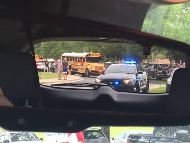 Students Evacuated after School Shooting stock photo