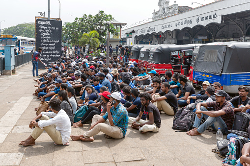 Colombo, Sri Lanka - February 05, 2020: Students protest at Colombo Railway Station