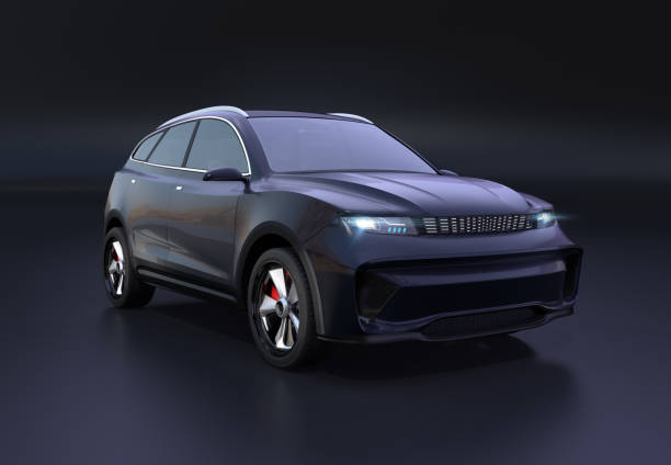 Studio rendering of electric SUV on simple background stock photo