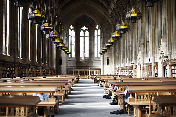 Study hall in cathedral-like library  stock photo