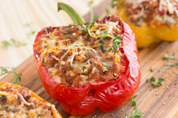 Stuffed bell peppers stock photo