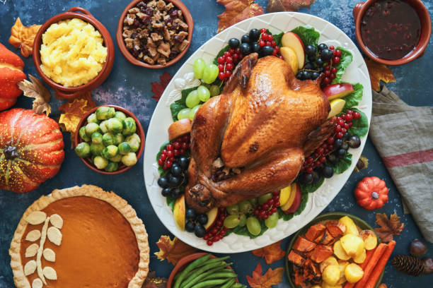 stuffed turkey for thanksgiving holidays - turkey imagens e fotografias de stock