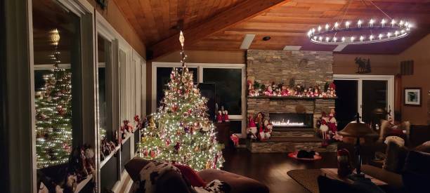 Stunning Christmas Tree in a Rustic Lodge Style Location stock photo