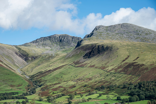 stunning-late-summer-landscape-of-englands-highest-mountain-scafell-picture-id1280915071
