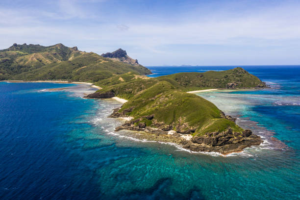 Stunning view of the Yasawa island in Fiji in the south Pacific ocean stock photo