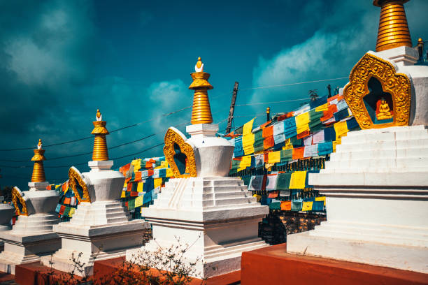 Stupa Namobuddha in the Himalaya mountains, Annapurna region, Nepal stock photo