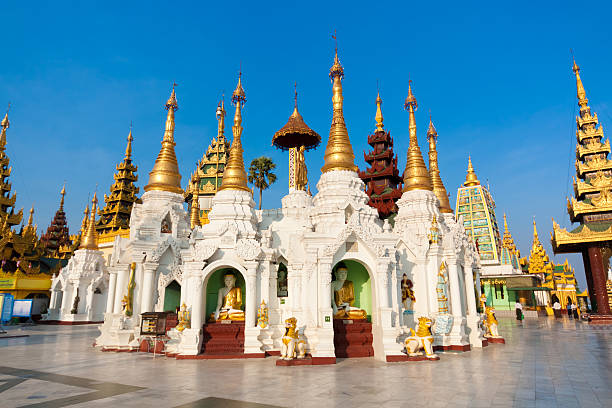 Stupas in the Shwedagon Pagoda stock photo