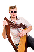 style man with harp closeup shot