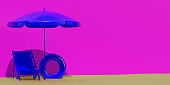 istock Stylish beach concept on pink empty background 1405575489