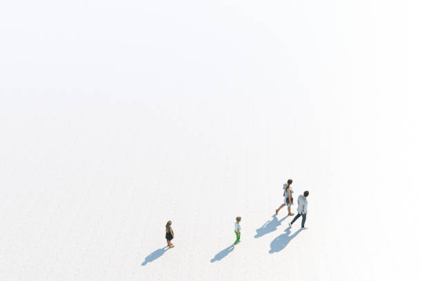 Stylish Couple Walking With Two Young Children, High Angle View, Isolated Against White, Unrecognizable stock photo