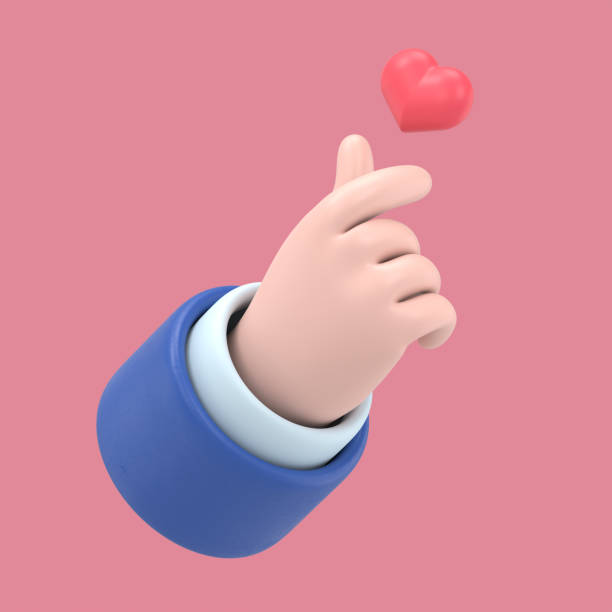 Stylized Cartoon 3D Rendering Hand Gesture Represents the Finger Heart Symbol, a Message of Love. stock photo