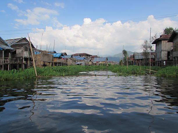 Suburban houses of Inle Lake Myanmar stock photo