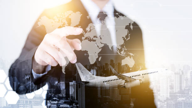 Successful businessmen in the air transport business, worldwide transportation, International transportation concept. stock photo