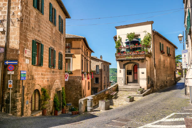A suggestive view of the picturesque tuff houses in the medieval town of Orvieto in Italy stock photo