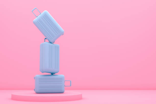 3d rendering of suitcase, minimal travel concept. Copy space, summer season.