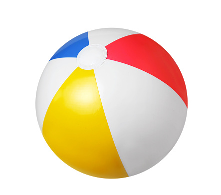 Summer beach ball isolated on white. Sea resort items.Stripped rubber balloon.